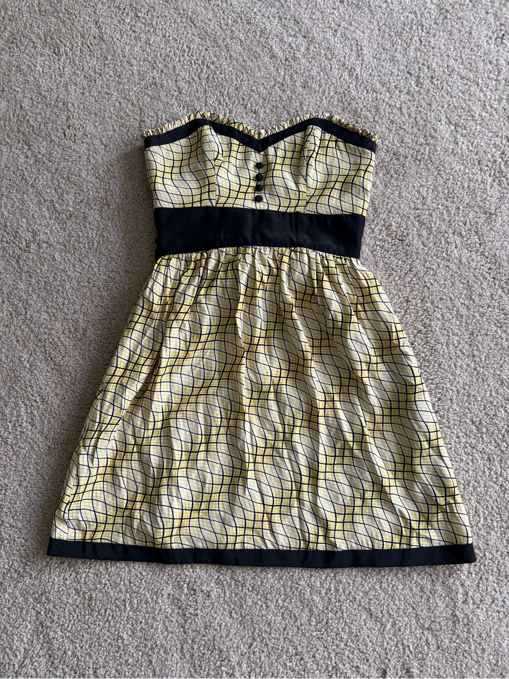 Betsey Johnson 90s y2k Black Plaid Fit Flare strapless silk mini dress size 2